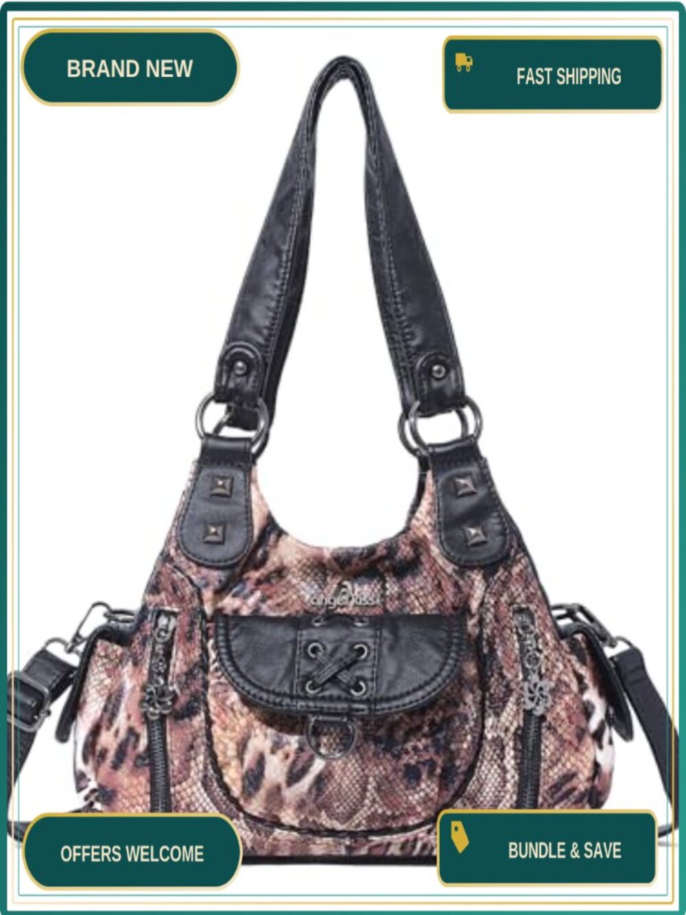 Vegan Leather Hobo Shoulder Bag Multi-Pocket Crossbody Tote